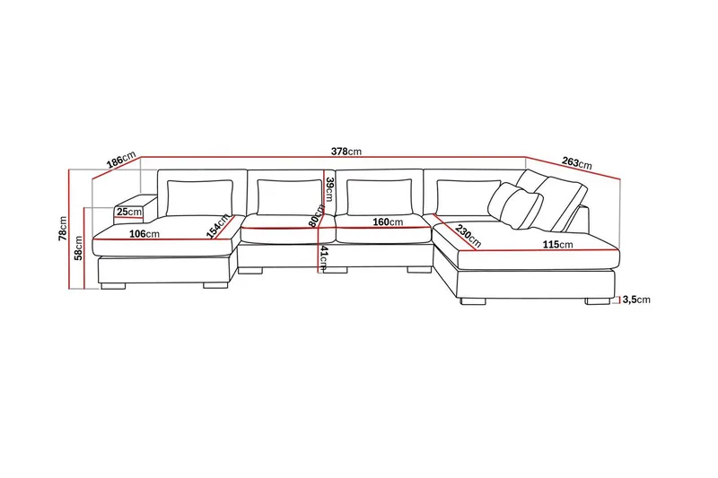 Grande 5-istuttava U-Sohva Divaanilla Vasen - Beige Kangas - Huonekalut - Sohva - Divaanisohva