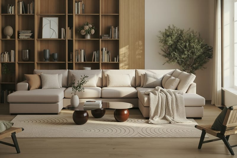 Grande 5-istuttava U-Sohva Divaanilla Vasen - Beige Sametti - Huonekalut - Sohva - Divaanisohva
