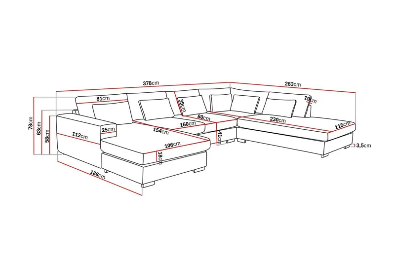 Grande 5-istuttava U-Sohva Divaanilla Vasen - Tummanharmaa Sametti - Huonekalut - Sohva - Divaanisohva