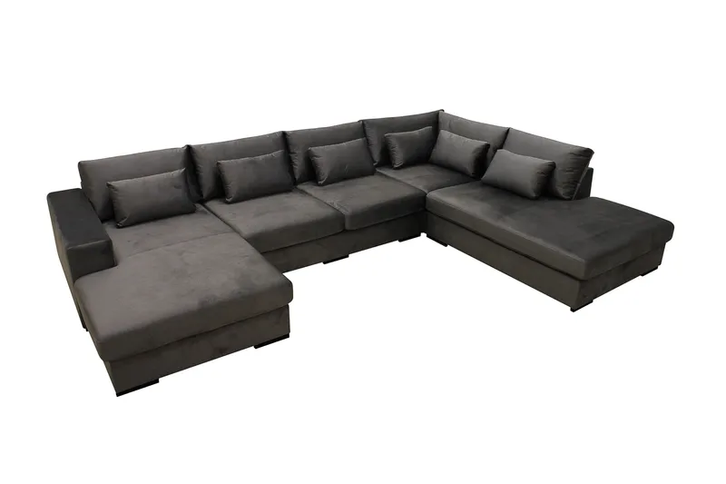 Grande 5-istuttava U-Sohva Divaanilla Vasen - Tummanharmaa Sametti - Huonekalut - Sohva - Divaanisohva