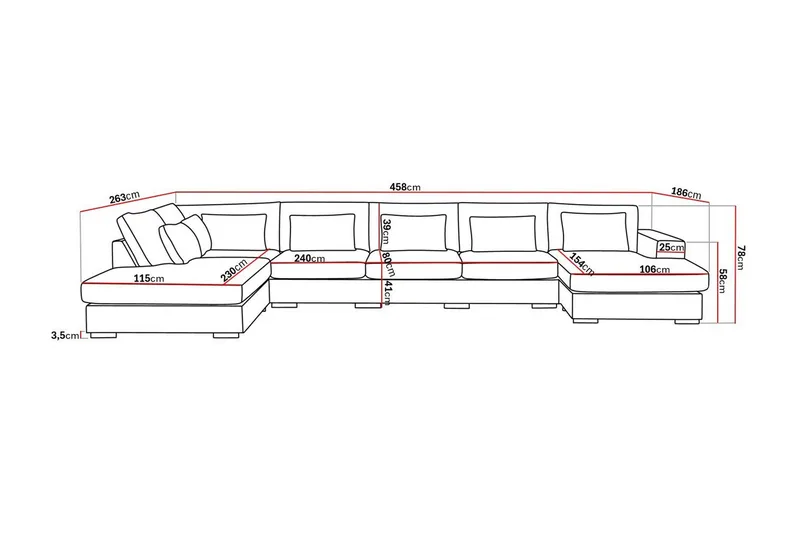 Grande 6-istuttava U-Sohva Divaanilla Oikea - Beige Kangas - Huonekalut - Sohva - Divaanisohva