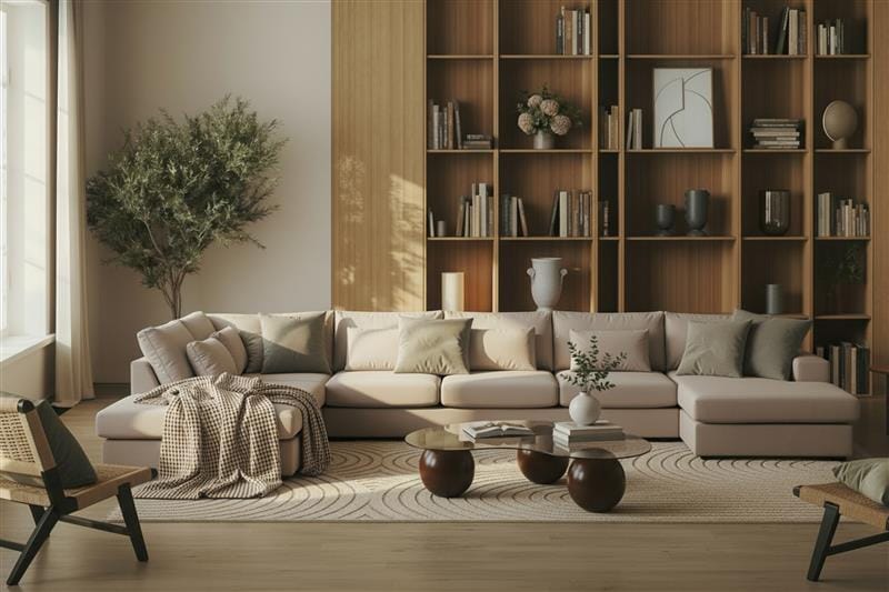 Grande 6-istuttava U-Sohva Divaanilla Oikea - Beige Sametti - Huonekalut - Sohva - Divaanisohva