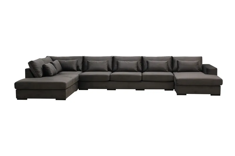 Grande 6-istuttava U-Sohva Divaanilla Oikea - Tummanharmaa Sametti - Huonekalut - Sohva - Divaanisohva
