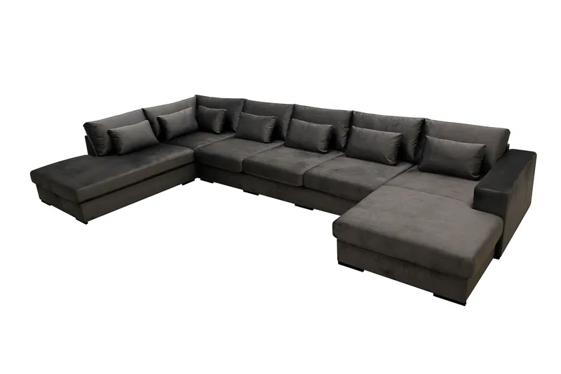 Grande 6-istuttava U-Sohva Divaanilla Oikea - Tummanharmaa Sametti - Huonekalut - Sohva - Divaanisohva