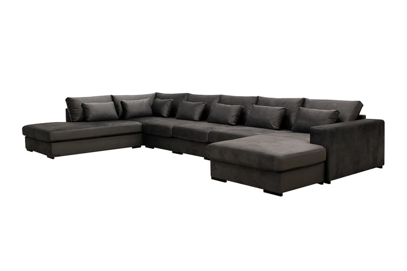 Grande 6-istuttava U-Sohva Divaanilla Oikea - Tummanharmaa Sametti - Huonekalut - Sohva - Divaanisohva