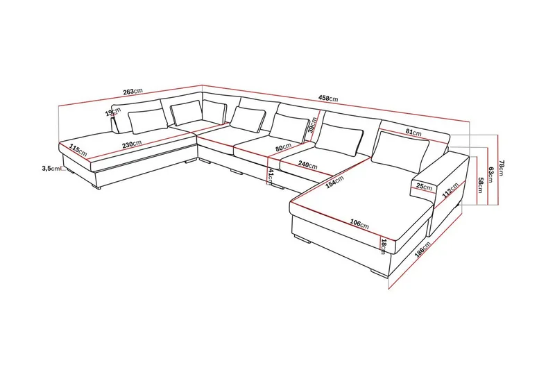 Grande 6-istuttava U-Sohva Divaanilla Oikea - Tummanharmaa Sametti - Huonekalut - Sohva - Divaanisohva