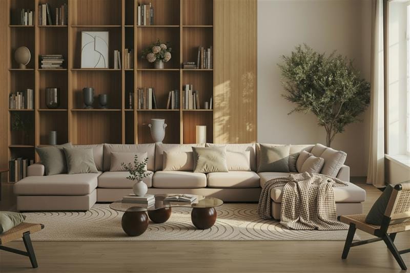 Grande 6-istuttava U-Sohva Divaanilla Vasen - Beige Sametti - Huonekalut - Sohva - Divaanisohva