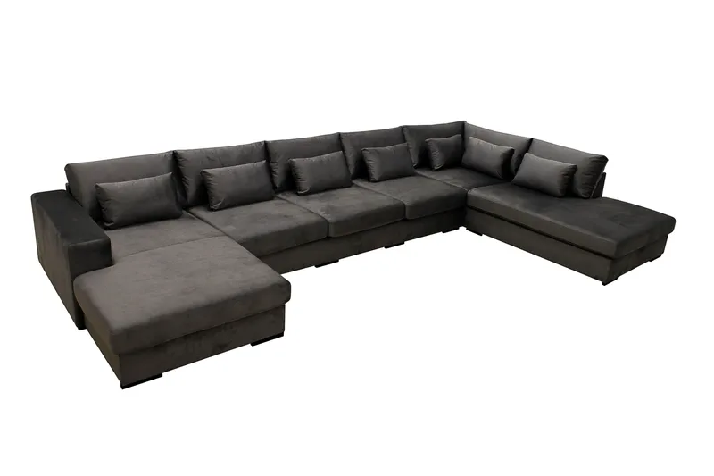 Grande 6-istuttava U-Sohva Divaanilla Vasen - Tummanharmaa Sametti - Huonekalut - Sohva - Divaanisohva