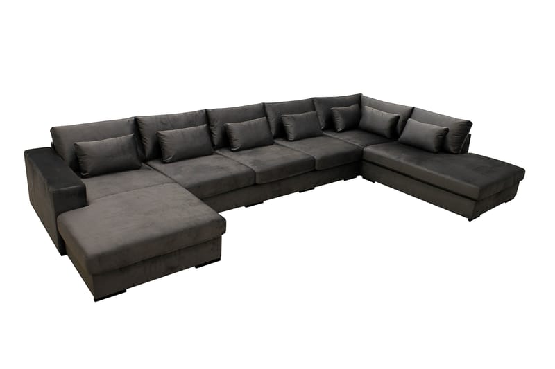 Grande 6-istuttava U-Sohva Divaanilla Vasen - Tummanharmaa Sametti - Huonekalut - Sohva - Divaanisohva