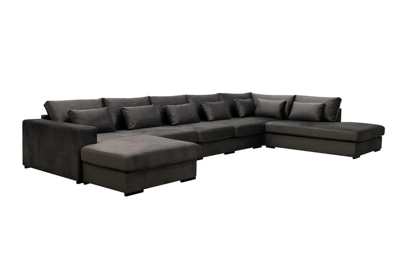 Grande 6-istuttava U-Sohva Divaanilla Vasen - Tummanharmaa Sametti - Huonekalut - Sohva - Divaanisohva