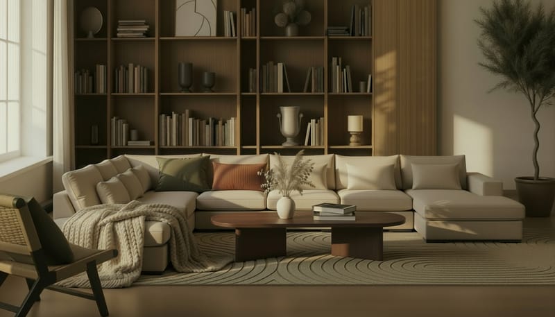 Grande Iso 7-istuttava U-Sohva Divaanilla Oikea - Beige Kangas - Huonekalut - Sohva - Divaanisohva