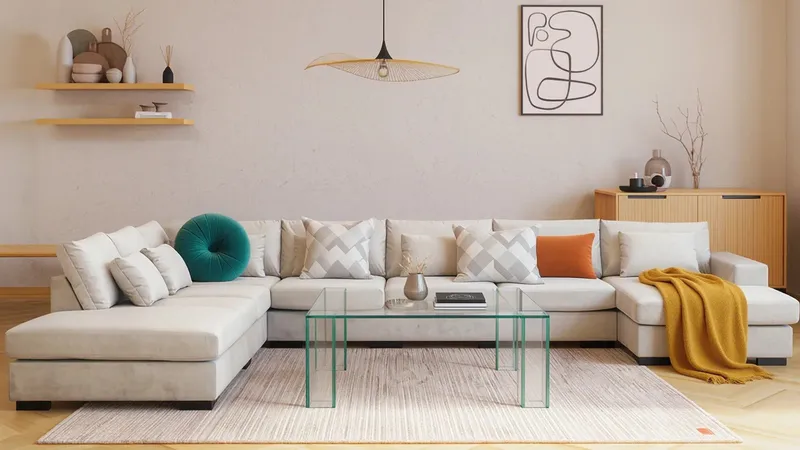 Grande Iso 7-istuttava U-Sohva Divaanilla Oikea - Beige Sametti - Huonekalut - Sohva - Moduulisohva - Moduulisohvakokonaisuus