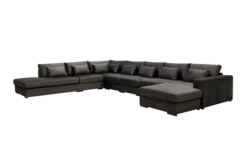 Grande Iso 7-istuttava U-Sohva Divaanilla Oikea - Tummanharmaa Sametti - Huonekalut - Sohva - Moduulisohva - Moduulisohvakokonaisuus