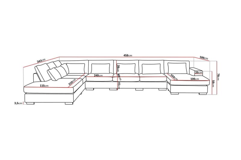 Grande Iso 7-istuttava U-Sohva Divaanilla Oikea - Tummanharmaa Sametti - Huonekalut - Sohva - Divaanisohva