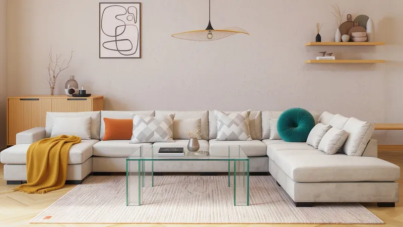 Grande Iso 7-istuttava U-Sohva Divaanilla Vasen - Beige Sametti - Huonekalut - Sohva - Moduulisohva - Moduulisohvakokonaisuus