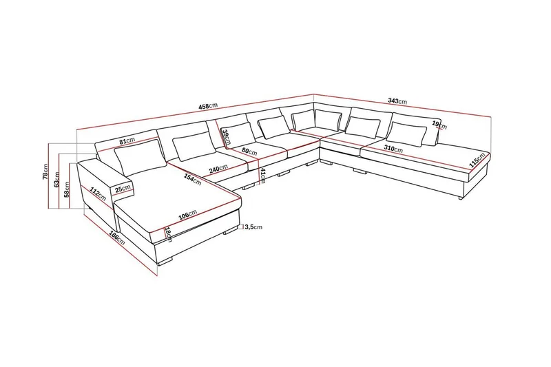 Grande Iso 7-istuttava U-Sohva Divaanilla Vasen - Beige Sametti - Huonekalut - Sohva - Divaanisohva