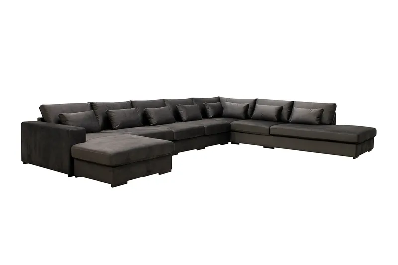 Grande Iso 7-istuttava U-Sohva Divaanilla Vasen - Tummanharmaa Sametti - Huonekalut - Sohva - Moduulisohva - Moduulisohvakokonaisuus