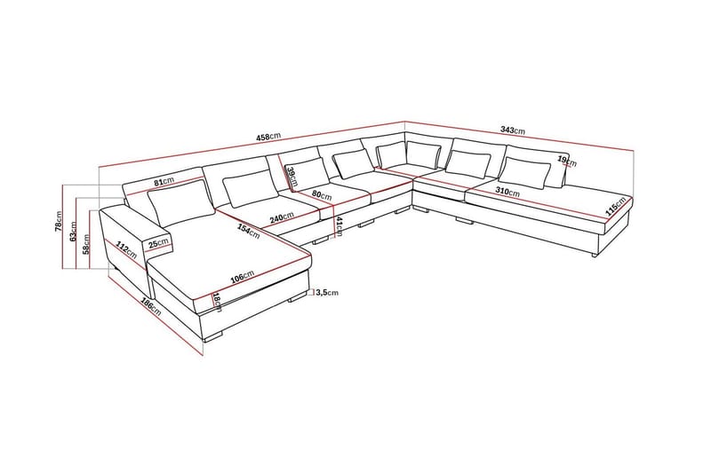 Grande Iso 7-istuttava U-Sohva Divaanilla Vasen - Tummanharmaa Sametti - Huonekalut - Sohva - Divaanisohva