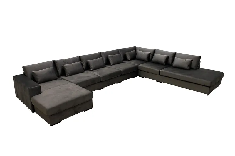 Grande Iso 7-istuttava U-Sohva Divaanilla Vasen - Tummanharmaa Sametti - Huonekalut - Sohva - Moduulisohva - Moduulisohvakokonaisuus