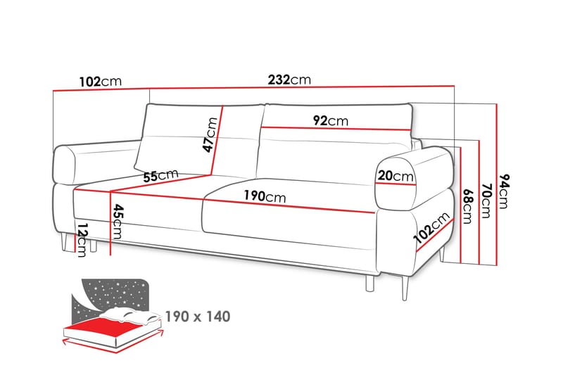 Hawara 2-Istuttava Vuodesohva - Harmaa - Huonekalut - Sohva - Vuodesohva