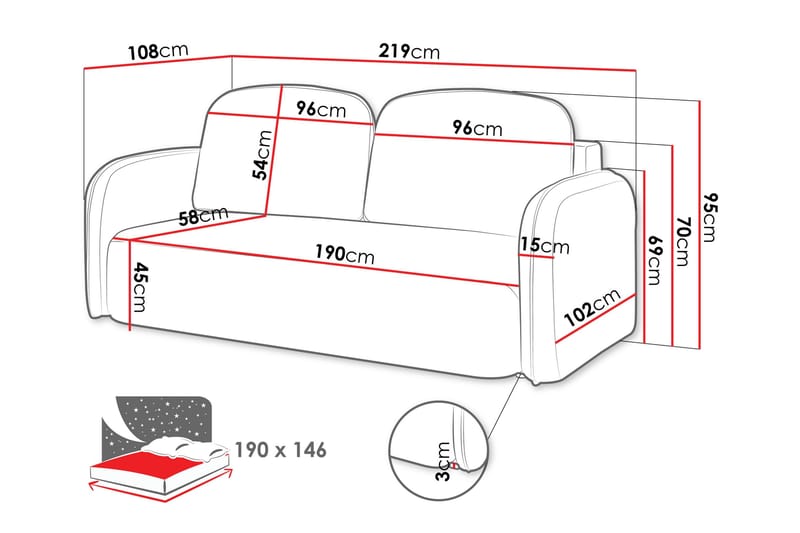 Hemanti 2-Istuttava Vuodesohva - Valkoinen - Huonekalut - Sohva - Vuodesohva