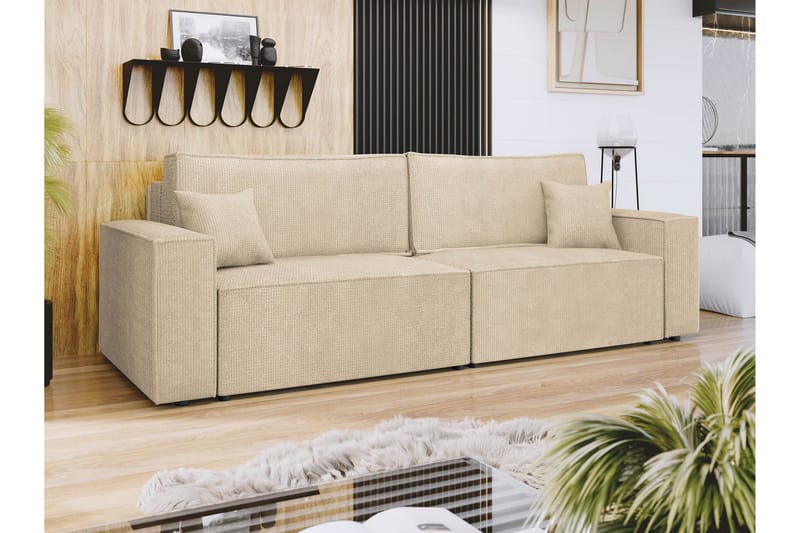 Hobson Vuodesohva 3-istuttava Plyysi - Beige - Huonekalut - Sohva - Vuodesohva - 3 istuttava vuodesohva