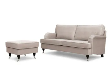 Howard Classic -sohvaryhmä, 3-istuttava sohva ja rahi sametissa - Beige - Huonekalut - Sohva - Sohvaryhmä