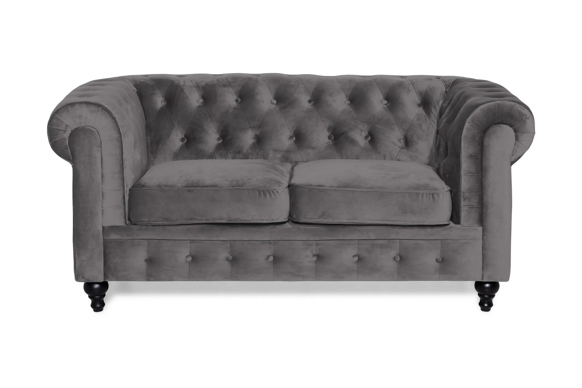 Chesterfield Lyx 2-istuttava pieni samettisohva – Syvä sohva 160 cm leveä - Tummanharmaa