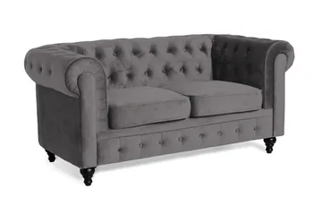 Chesterfield Lyx 2-istuttava pieni samettisohva – Syvä sohva 160 cm leveä - Tummanharmaa - Huonekalut - Sohva - Howard-sohvat