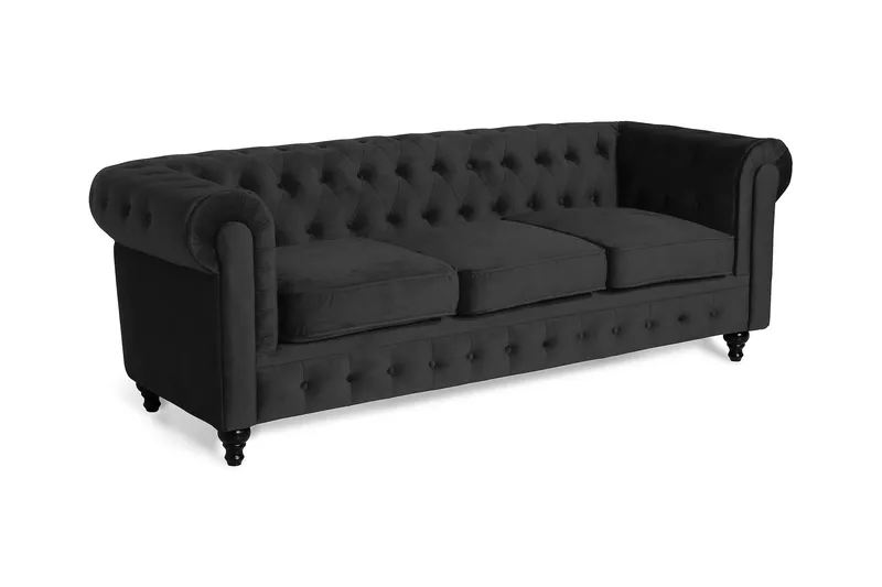 Chesterfield Lyx 3-istuttava samettisohva – Syvä sohva - Musta - Huonekalut - Sohva - Howard-sohvat