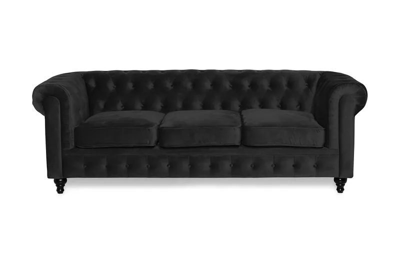 Chesterfield Lyx 3-istuttava samettisohva – Syvä sohva - Musta - Huonekalut - Sohva - Howard-sohvat