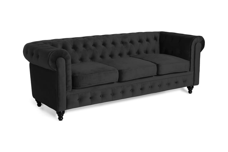 Chesterfield Lyx 3-istuttava Samettisohva – Syvä sohva - Musta - Huonekalut - Sohva - Howard-sohvat