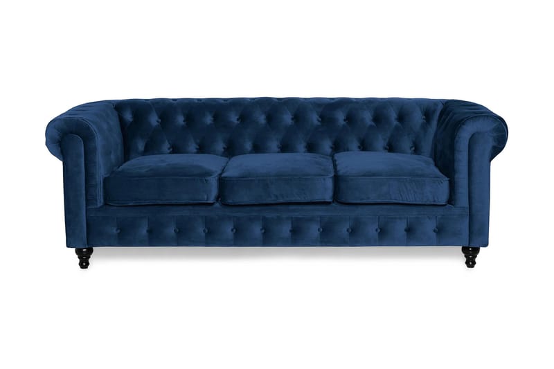 Chesterfield Lyx 3-istuttava Samettisohva – Syvä sohva - Sininen - Huonekalut - Sohva - Howard-sohvat