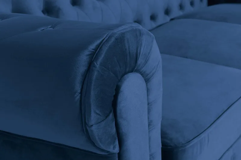 Chesterfield Lyx 3-istuttava samettisohva – Syvä sohva - Sininen - Huonekalut - Sohva - Howard-sohvat