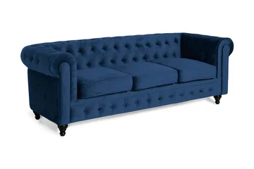 Chesterfield Lyx 3-istuttava samettisohva – Syvä sohva - Sininen - Huonekalut - Sohva - Howard-sohvat