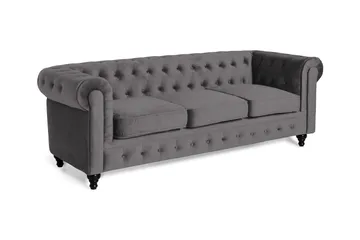 Chesterfield Lyx 3-istuttava samettisohva – Syvä sohva - Tummanharmaa - Huonekalut - Sohva - Howard-sohvat