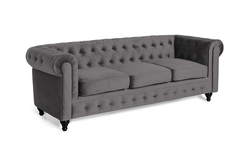 Chesterfield Lyx 3-istuttava Samettisohva – Syvä sohva - Tummanharmaa - Huonekalut - Sohva - Howard-sohvat