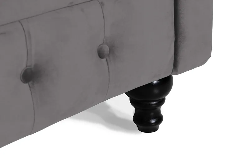 Chesterfield Lyx 3-istuttava samettisohva – Syvä sohva - Tummanharmaa - Huonekalut - Sohva - Howard-sohvat