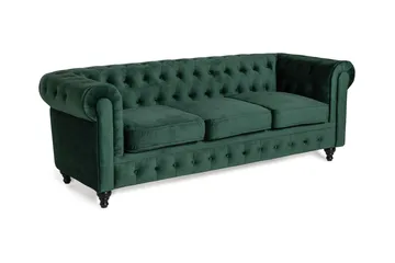 Chesterfield Lyx 3-istuttava samettisohva – Syvä sohva - Vihreä - Huonekalut - Sohva - Howard-sohvat