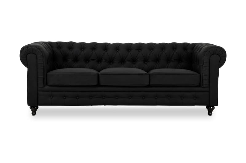 Chesterfield Lyx 3-istuttava syvä sohva keinonahkaa - Musta - Huonekalut - Sohva - Howard-sohvat