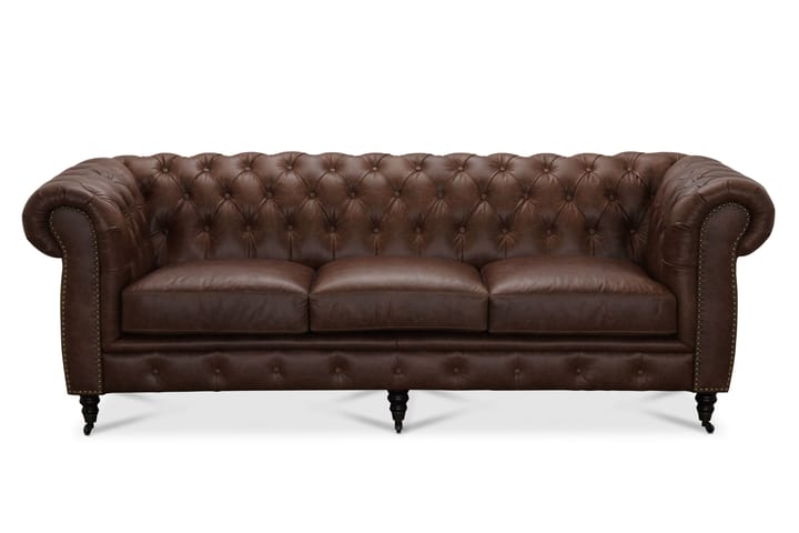 Chesterfieldsohva Cambridge Nahka - Ruskea - 3:n istuttava sohva - Howard-sohvat