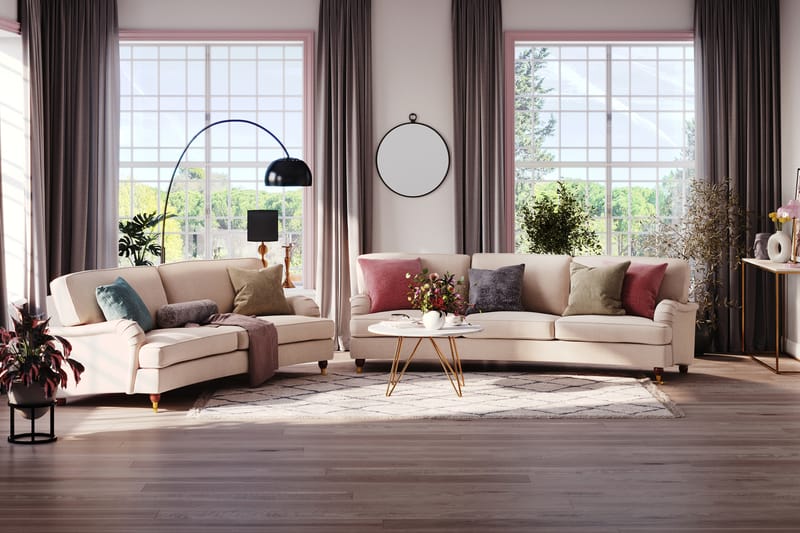 Howard Lyx 3-istuttava Kaareva Kangassohva - Beige - Huonekalut - Sohva - Howard-sohvat