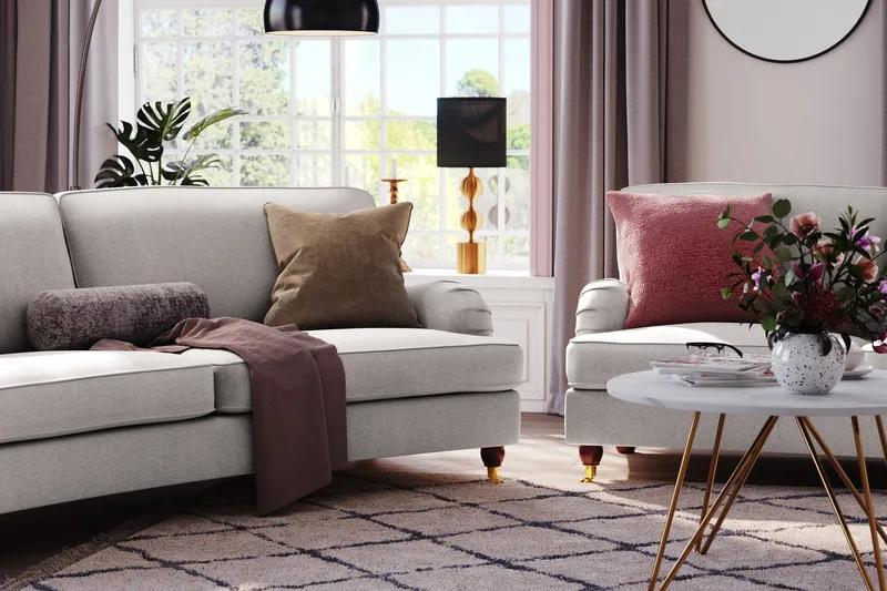 Howard Lyx 3-istuttava Kaareva Kangassohva - Vaaleanharmaa - Huonekalut - Sohva - Howard-sohvat