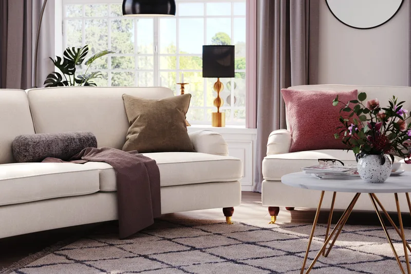 Howard Lyx 3-istuttava Kaareva Samettisohva - Kermanvalkoinen - Huonekalut - Sohva - Howard-sohvat