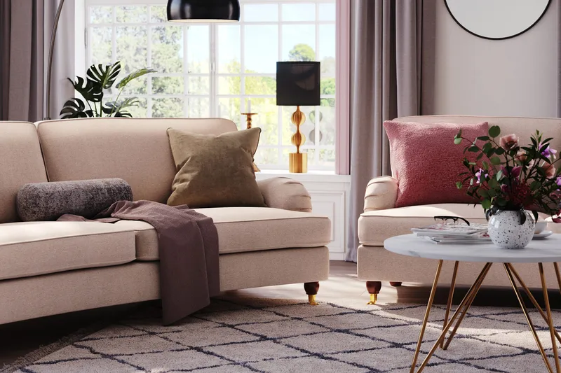 Howard Lyx 4-istuttava Kaareva Kangassohva - Beige - Huonekalut - Sohva - Howard-sohvat