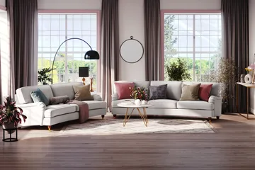 Howard Lyx 4-istuttava Kaareva Kangassohva - Vaaleanharmaa - Huonekalut - Sohva - Howard-sohvat