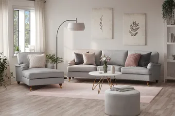 Howard Lyx 4-istuttava Kaareva Kangassohva - Vaaleanharmaa - Huonekalut - Sohva - Howard-sohvat