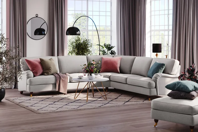 Howard Lyx 6-istuttava Oikeakätinen L-muotoinen Kulmasohva Kangas - Vaaleanharmaa - Huonekalut - Sohva - Howard-sohvat