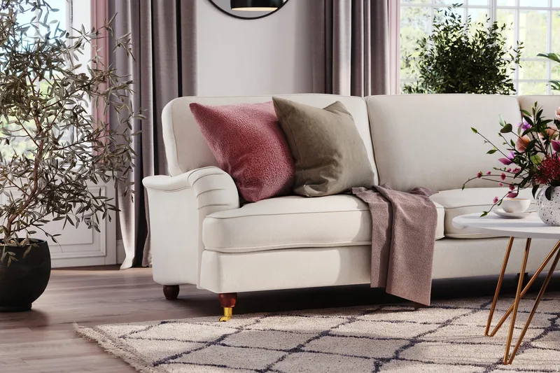 Howard Lyx 6-istuttava Oikeakätinen L-muotoinen Kulmasohva Sametti - Kermanvalkoinen - Huonekalut - Sohva - Howard-sohvat