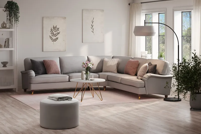 Howard Lyx 6-istuttava Vasenkätinen L-muotoinen Kulmasohva Kangas - Vaaleanharmaa - Huonekalut - Sohva - Howard-sohvat